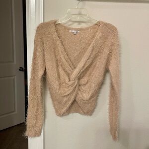 Ivory Rose Twist-Front Fuzzy Sweater